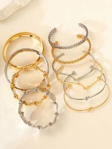 Zestaw 10 bransoletek z geometrycznym wzorem inspirowanym monetami w stylu vintage, modne dodatki dla kobiet, par, sióstr, idealne na wakacje, randkę, na co dzień, na imprezę, wesele, prezent świąteczny dla mamy - Wielokolorowe - Zobacz 4