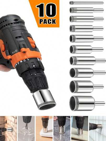 Juego de 10 brocas de diamante, abre agujeros en vidrio, azulejos, cerámica, mármol y herramientas de perforación, adecuado para taladros eléctricos de mano, taladros eléctricos, taladros de banco y taladros magnéticos.