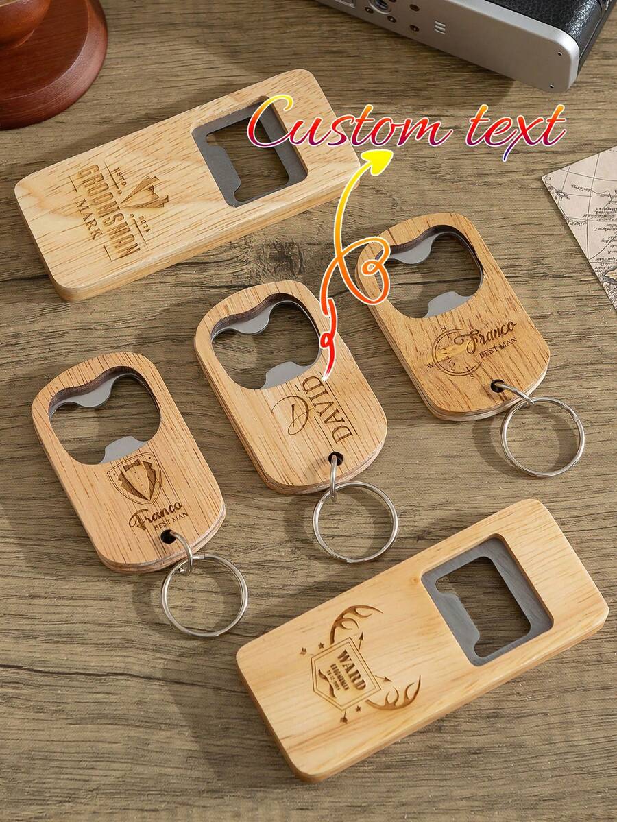 Customized Text/Logo Laser Engraved Wooden Bottle Opener, Personalized Bottle Opener, Birthday Gift, Father's Day Gift, Gift For Boyfriend, Wedding Souvenir, Groomsman Gift - Apricot - View 1