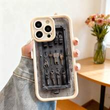 Cubierta de teléfono con diseño de caja de llaves vintage negra con llaves antiguas y detalles metálicos para uso diario y estilo retro - Café integral - Ver 4