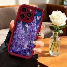 Cubierta de teléfono con borde negro diseño floral púrpura y mariposas para uso diario y trabajo - Burdeos - Ver 7