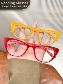 LiMiaoMiao 1副舒适弹簧铰链猫眼老花镜，复古风格，透明镜片，电脑/老花镜，放大倍数+1.0至+4.0，男女通用 - 透明 - 查看 4