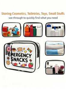 「Emergency Snacks」字母印花 PVC 洗漱收納包，拉鍊開合，輕量耐褪色化妝盥洗包，適合女性與女孩，TSA 認可便攜式化妝包，易擦拭清潔，可作為母親、老師、朋友、護理師或女性好友的化妝包禮物，開學假期與返校旅行必備，防水洗漱包 - 彩色 - 查看 4