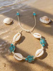 1 pieza Pulsera de estilo bohemio, océano y playa con tortuga marina, concha y estrella de mar para mujer, con ligera variación en el patrón impreso - Multicolor - Ver 18