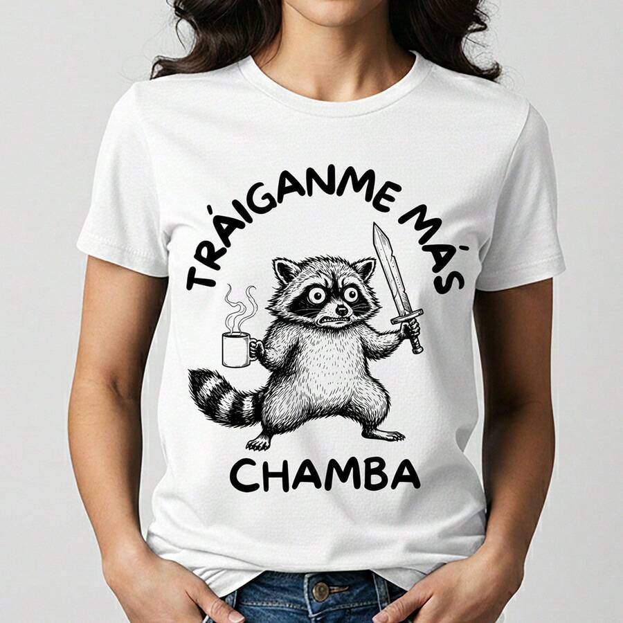 Playera Blanca Estampada Mujer Mapache Meme Gracioso Chamba - Blanco - Ver 1