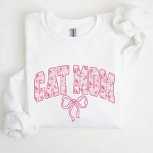 TaggedThreads Cat Mom Sweater, Coquette, Pink Bows, , Girly, Soft Girl Era Sweatshirt, Women's Crew Neck, Crewneck, Cozy Fall & Winter Styles Long Sleeve Tops - Unisex Women's & Men's Campus Daily Wear - trắng - Xem 1