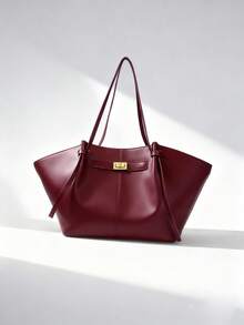 Fashionable Large Capacity Trapezoid Design Luxury PU Leather Women's Shoulder Bag, Designer Chic Lock Closure Handbag, High-Quality Underarm Bag