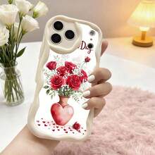 1PC Phone Case ,  Red Roses Heart Vase Petals , Stylish Phone Case, Phone Decoration, All-around Lens Protection, Creative Small Gift, Funny Gift for Boys and Girls - ホワイト - チェックする 1