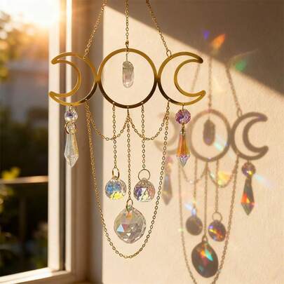 1pc Elegant Crystal Wind Chime With Dreamcatcher & Moon Crystal Beads, Wedding/Window/Car Decor, Wedding Arch, Balcony Or Mobile Decor - Wedding & Home, Car Accessories - Durable Hanging Decoration - Wedding & Home Hanging Decor