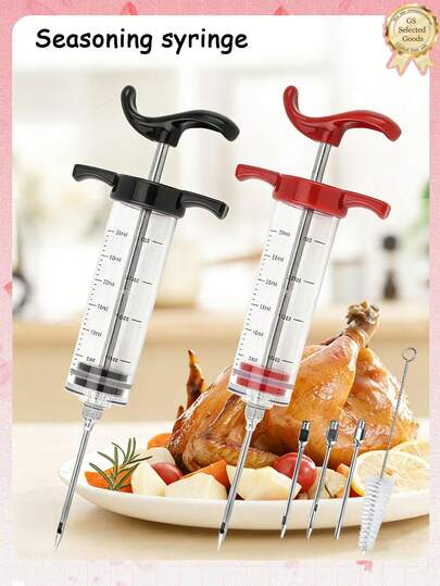5pcs/2pcs Turkey Baster Marinade Injector, Meat Syringe With 3 Needles, Kitchen Cooking Seasoning Injector Tool For Poultry, Roast, Baking, Allows Seasoning To Penetrate Evenly