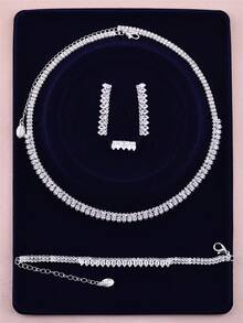 CORUIXI 4 件时尚金色 V 形女士珠宝套装，包括锆石项链、耳环、手链、戒指、钻石配饰，适合日常佩戴 - 金色 - 查看 11