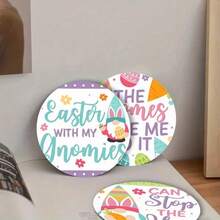 2个复活节彩蛋木质杯垫，适用于露台、餐桌、厨房、客厅，是馈赠亲朋好友的最佳艺术礼物。 - 彩色 - 查看 4