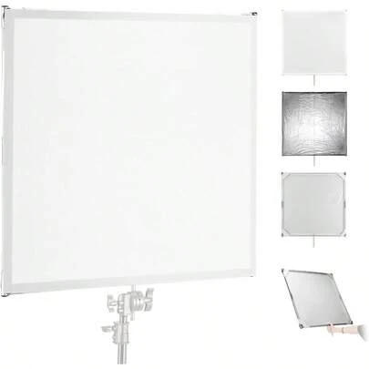 NEEWER Light Diffusion Panel Scrim Kit With Silver/White Reflector Film 35"X35" Foldable Frame With 5/8" Baby Pins Handle For C Stand 3 In 1 Diffuser For Studio Portrait Product Photography SF9090F