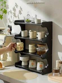 Three-Tier Bamboo Storage Rack - Easy Assembly, Minimalist Style For Bathrooms, Entryways, Bar Counters, Kitchen Countertops, Offices, And Living Rooms. Cup Holder Storage Rack - Space-Saving Solution For Perfumes, Cosmetics, Mugs, And Kitchen Seasoning Organization. - Black - View 2