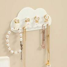 Set de 4 ganchos de joyería con forma de nube, ganchos de pared de plástico blanco adhesivo para collares, pulseras, anillos, llaves, adecuados para baño, dormitorio, sala de estar, decoración de escritorio, ganchos de almacenamiento de plástico duradero, instalación sin dolor, diseño de nube, decoración de espacios pequeños, organizador de joyas - Multicolor - Ver 7