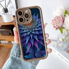 Cubierta de teléfono con borde protector color gris oscuro con estampado de flor abstracta en tonos azules y púrpuras diseño artístico para uso diario y estilo moderno - Café integral - Ver 2