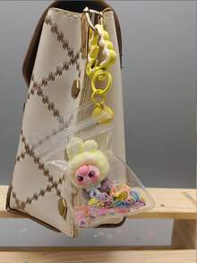 1pc Trending Cute Bead Plush Doll Keychain, Cartoon Animal Keyring With Transparent Waterproof Sealed Bag, Delicate Embroidered Features - Multicolor - View 7