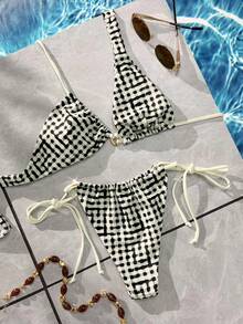 Bộ bikini nữ, trang phục đi biển kẻ caro đen trắng cổ điển/trang phục thường ngày/phong cách Y2K/trang phục gợi cảm/phong cách phương Tây/phong cách Bohemian/tiệc cocktail/phong cách cổ điển/ôm sát/tiệc khiêu vũ/vui nhộn/thanh lịch/phong cách quý tộc/thời trang đường phố/trang phục nghỉ lễ mùa xuân & hè - Nhiều màu - Xem 4