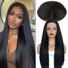 13x4 直发蕾丝前假发，女士款，无胶预拔毛，180% 密度合成纤维假发，耐热，适合日常佩戴、派对、角色扮演等场合。 - 黑色 - 查看 12