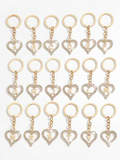 1pc Fashionable European & American Luxurious Heart & Letter Element Keychain Pendant Accessory, Suitable For Women Car Keys, Bags Decoration And Gift