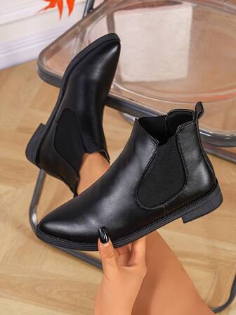 Women's Fashion Pointed Toe Slip-On Comfortable Ankle Boots And Short Boots, Plus Size, Black