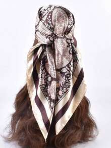 1pc Women's Vintage Woven Cashew Pattern Printed Scarf, Large Square Scarf, Sun Protection, Headscarf, Fashion Travel Party Accessory - Beige - View 10