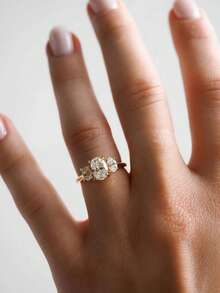 1枚优雅S925纯银椭圆形立方氧化锆戒指，女士约会、结婚、永恒承诺戒指、周年纪念礼物、女友珠宝 - 三鑽橢圓戒指 - 查看 5