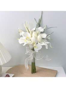 Bó hoa loa kèn giả dùng làm hoa cưới, bó hoa phù dâu, trang trí đám cưới, đạo cụ chụp ảnh cưới. - trắng - Xem 9