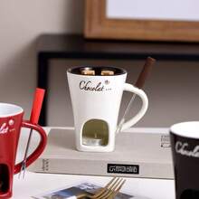 1pc Ceramic Cheese Fondue Set, Chocolate Melting Pot, Chocolate Fondue Set, Chocolate Warmer, Chocolate Melting Oven, Chocolate Melting Cup, Chocolate Cheese Fondue Set With Forks, Essential For Cooking And Dining, Ideal For Family Gatherings, Birthdays And Weddings - Multicolor - View 9