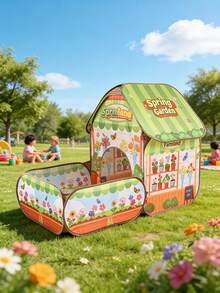 儿童农场花园别墅帐篷（含球池，不含球），大型便携式游戏帐篷，可折叠游戏屋，弹出式城堡帐篷，室内/室外家庭露营帐篷，派对帐篷和沙滩玩具，节日礼物，复活节、圣诞节、万圣节礼物 - 彩色 - 查看 2