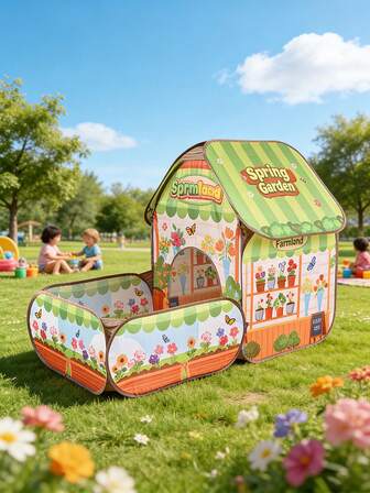 儿童农场花园别墅帐篷（含球池，不含球），大型便携式游戏帐篷，可折叠游戏屋，弹出式城堡帐篷，室内/室外家庭露营帐篷，派对帐篷和沙滩玩具，节日礼物，复活节、圣诞节、万圣节礼物