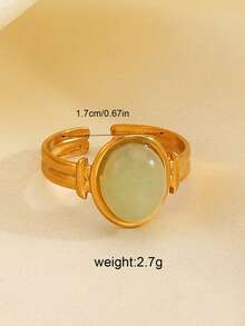 1 Stück minimalistische geometrische ovale Ring aus Edelstahl mit Tigerauge/Grünem Achat/Lila Quarz, geeignet für den täglichen Gebrauch von Frauen, Geschenk für Feiertage - Verschiedenfarbig - Übersicht 8