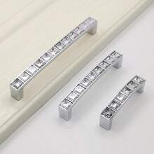 1pc Crystal Metal Pull Handle, Transparent Diamond Drawer Knob Dual Hole Gold Bright Chrome Fashion Handle, Suitable For Wine Cabinet, Furniture, Cabinet Drawers, Single Hole, Hole Spacing 16, 32, 64, 96, 128mm - Square Diamond Crystal Metal Handle - View 3