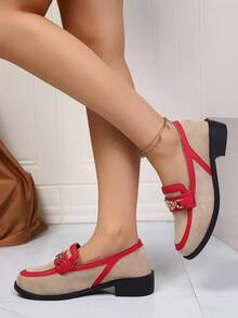 新款英伦风女鞋，搭扣软底防滑平底鞋，乐福鞋，休闲蝴蝶结家居鞋 - 杏色 - 查看 4