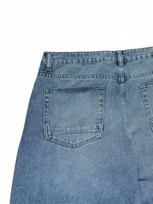 男士休闲宽松直筒牛仔裤，百搭街头服饰 - 淺色水洗藍 - 查看 5