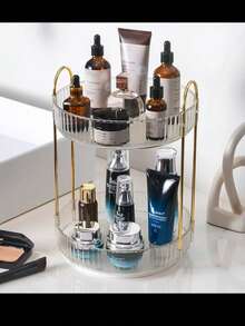 1pc 360° Rotating Makeup Organizer Box, Suitable For Vanity, Large Capacity Transparent Skincare & Perfume Storage Box - White - View 8