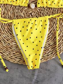 Bộ đồ bơi nữ mùa xuân/hè mới, kiểu dáng giản dị, gợi cảm, thanh lịch, họa tiết chấm bi vàng, buộc dây cổ, thích hợp cho đi biển, kỳ nghỉ, hẹn hò, tiệc tùng. - Nhiều màu - Xem 5