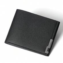 Cartera corta para hombres estilo coreano borde de hierro cartera horizontal para jóvenes conúltiples ranuras para tarjetas, tarjetero de negocios moderno - Poco profundo - Ver 2