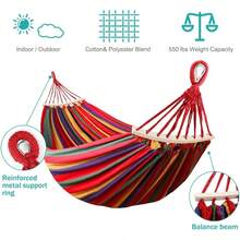 Camping Hammock 1200lb Upgraded Thickened DurableCanvas Fabric Double Hammocks With Two Anti RollBalance Beam And Sturdy Metal Knot Tree Straps ForCamping, Patio, Backyard, Outdoor - Multicolor - View 6
