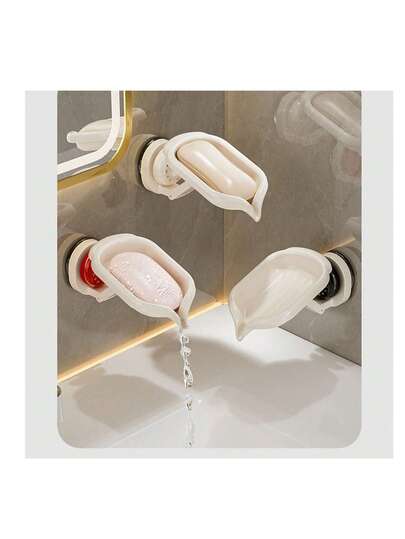 壁挂式浴室吸盘翻盖皂碟，免钻孔皂盒，双窗口排水储物，适用于浴室、厨房、梳妆台和水槽区域，兼容大多数肥皂。