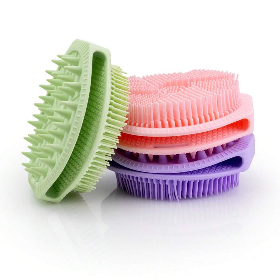 Cepillo de Baño de Silicona de Doble Cara para Niños, Adecuado para Lavar el Cabello y Bañarse, Cepillo para Frotar la Espalda, Cepillo Exfoliante de Silicona - Violeta - Ver 1