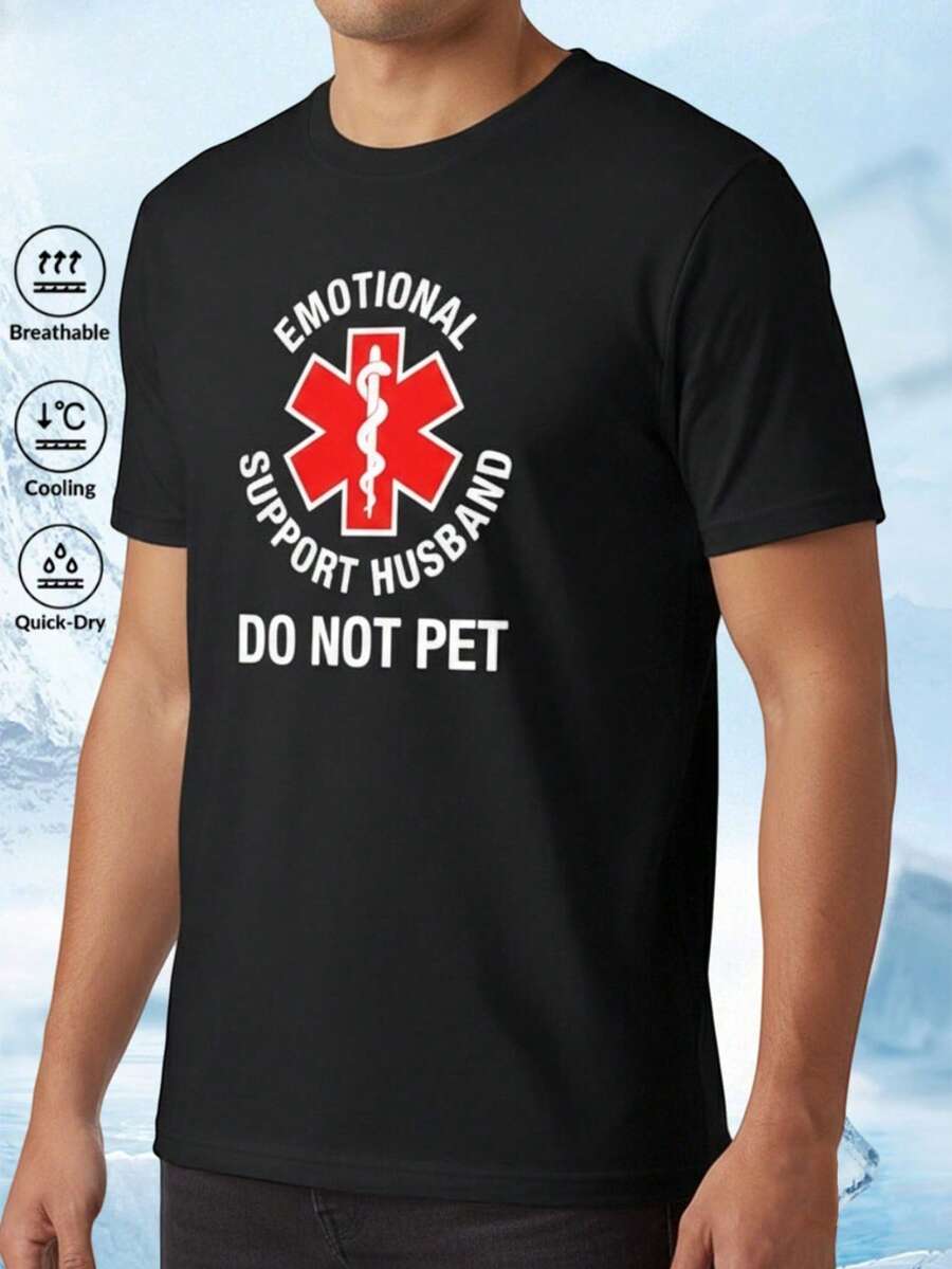 1件男士趣味急救印花短袖T恤，休闲独特图案T恤 - 黑色 - 查看 1