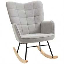 HOMCOM Rocking Chair, Hanging Chair, Occasional Chair, Lounge Chair, Reclining Chair, Weight Capacity Up To 120 Kg, Berber Fleece, Light Grey, 71 X 98 X 101 Cm - Light Grey - View 3