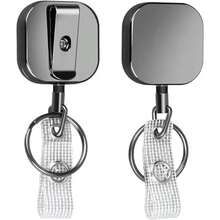 Paquete de 2 Carretes Retráctiles, llavero Retráctil Resistente, llavero Extensible Con Cable de Acero, Soporte Retractil para llaves Con Clip, Porta llaves Retractil, Color Negro - / - Ver 1