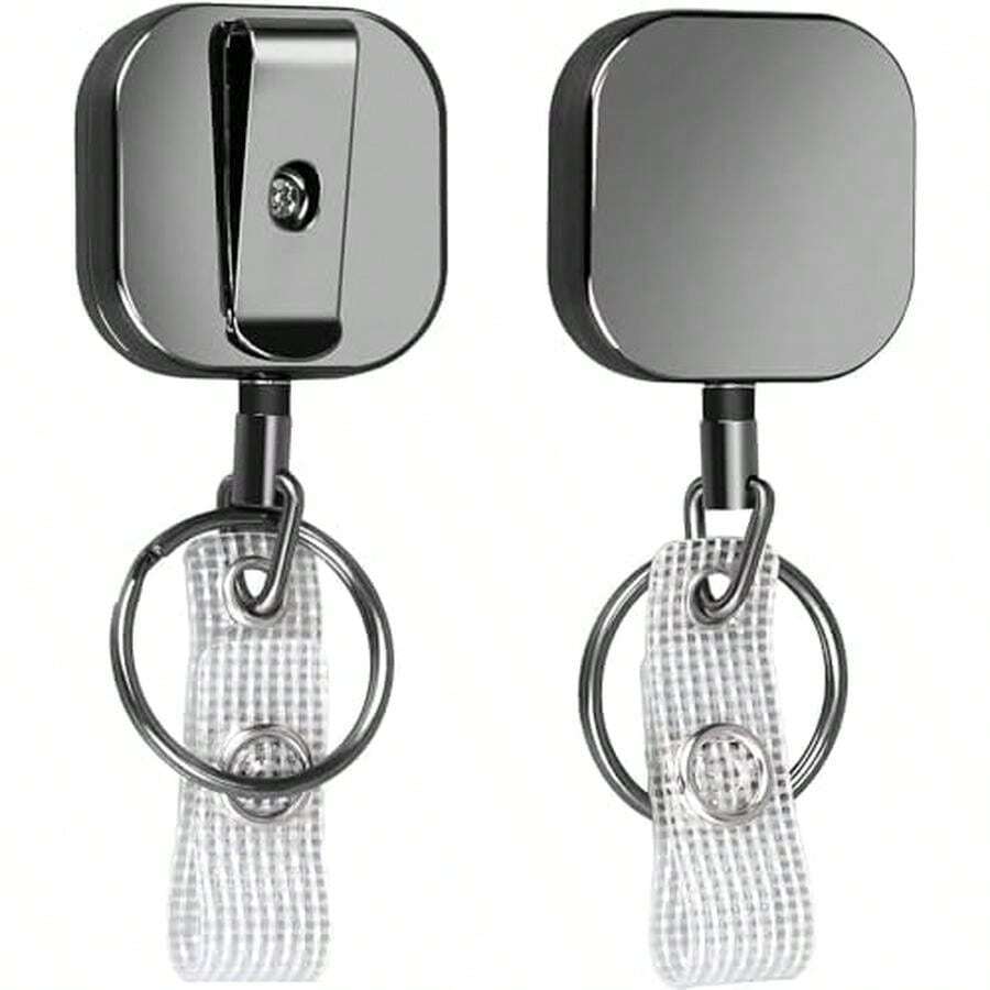 Paquete de 2 Carretes Retráctiles, llavero Retráctil Resistente, llavero Extensible Con Cable de Acero, Soporte Retractil para llaves Con Clip, Porta llaves Retractil, Color Negro - / - Ver 1