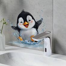 卡通企鹅浴室墙贴，自粘式浴室墙面装饰贴纸，可爱动物梳妆台装饰贴纸，防水清新浴室墙贴 - 彩色 - 查看 9