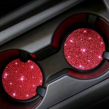 1 pièce Tapis antidérapant pour porte-gobelet de voiture élégant avec strass, base en silicone imperméable et anti-fuite, protège contre les déversements de café, de thé au lait et d'eau, amortit les vibrations et les bruits du véhicule - Dessous de verre pour voiture incrustés de diamants - Voir 9