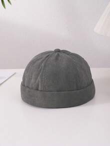 1 pièce Chapeau sans bord ajustable en velours côtelé de couleur unie pour homme, style décontracté simple de type streetwear hip hop pour un port quotidien - couleur unie - Voir 15