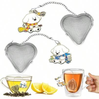 Cute Tea Infuser Loose Leaf Tea, Heart Shaped Stainless Steel Tea Strainers Loose Tea, Magic Dog Pendant Tea Ball Loose Leaf Tea Reading+ Mop Puppy
