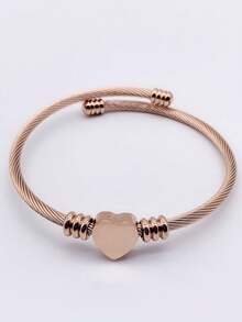 1pc Titanium Steel Non-Fading Heart-Shaped Open Bangle, Unique Personalized Couples Jewelry Bracelet(Notice: Due To Different Production Batches, There May Be Some Color Differences)